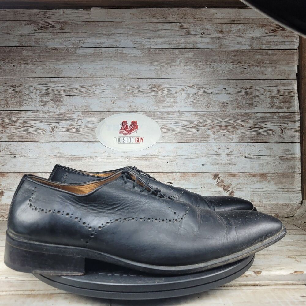 JM Weston Men Size 10/43 Black Leather Wingtip Brogue Oxford Shoes